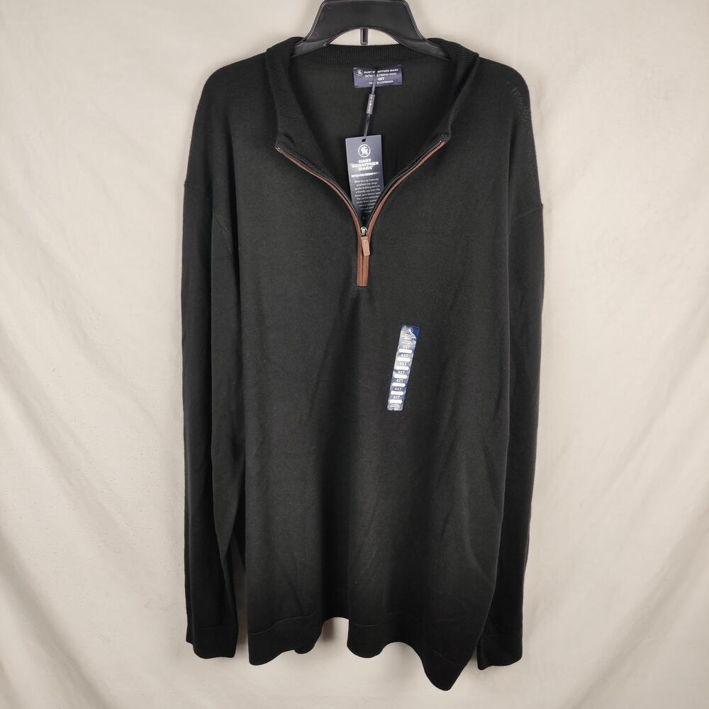 Hart Schaffner Marx Sweater Mens 4XLT Black 1/4 Zip Mock Neck Merino Wool Knit